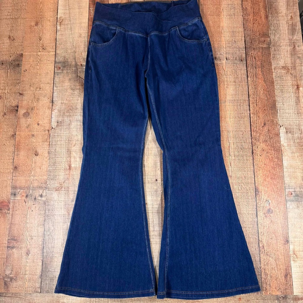 HALARA Dark Blue Flare Wide Leg Jeans